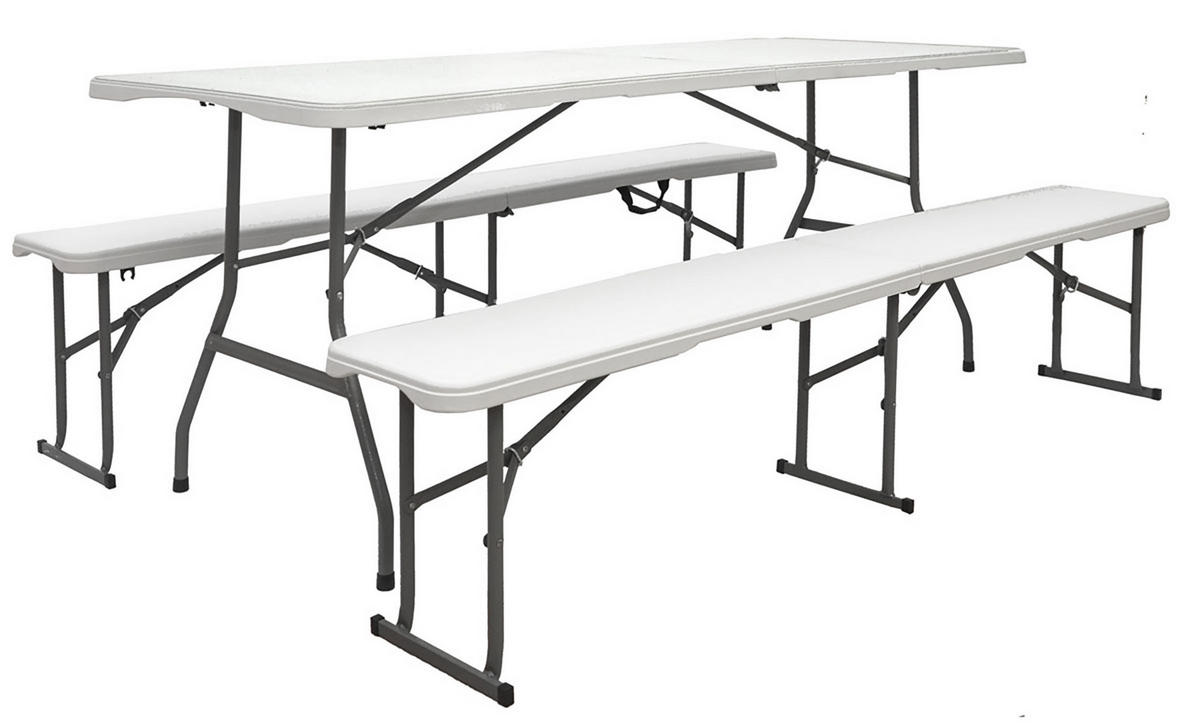 BIERZELTGARNITUR für 8 Personen, 180/70cm, Weiß - Weiß, Kunststoff - Amanka