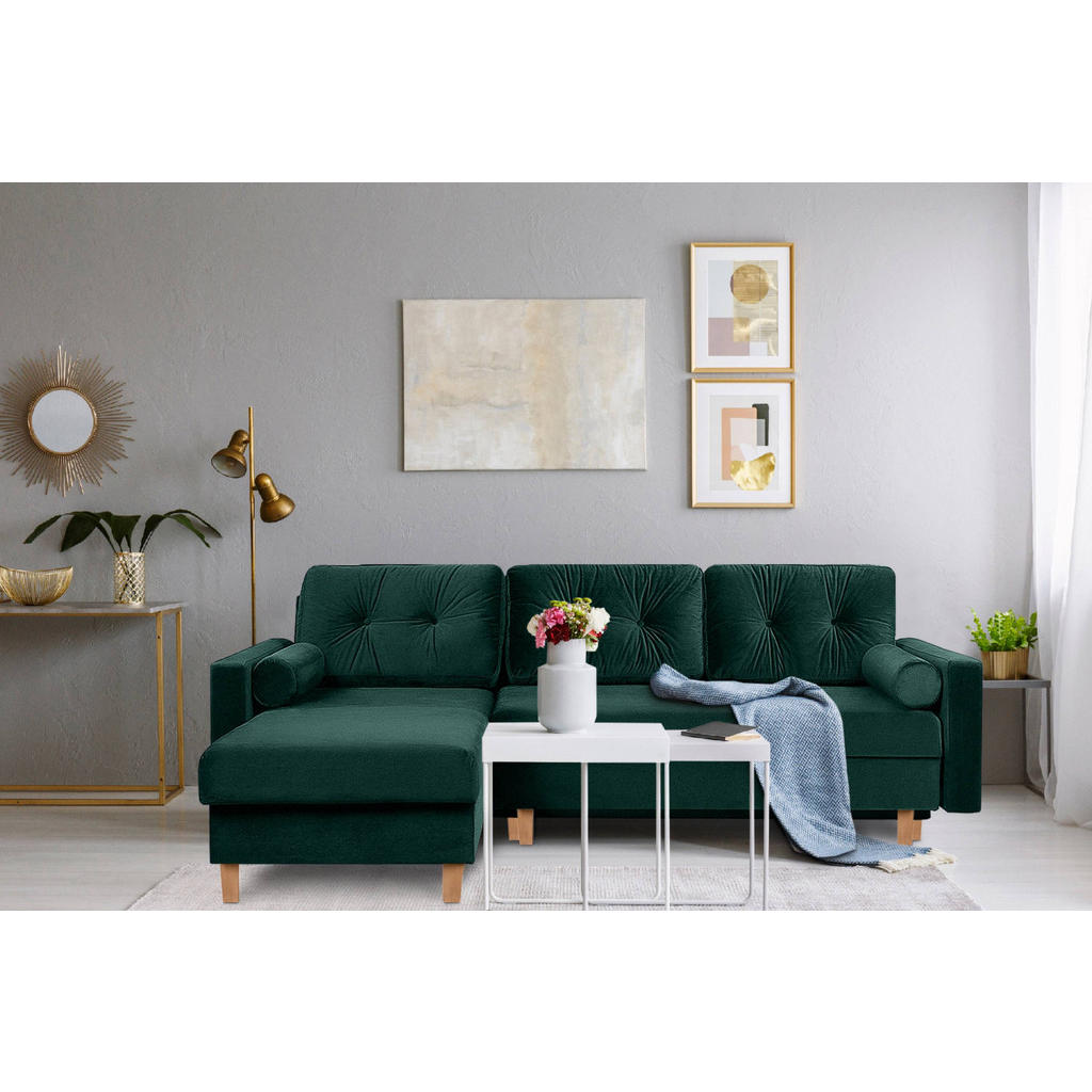Thumbnail - Konsimo® Eckschlafsofa, Dunkelgrün, Textil, L-Form,L-Form, 240x183 cm, Wohnzimmer, Sofas & Couches, Wohnlandschaften, Ec...