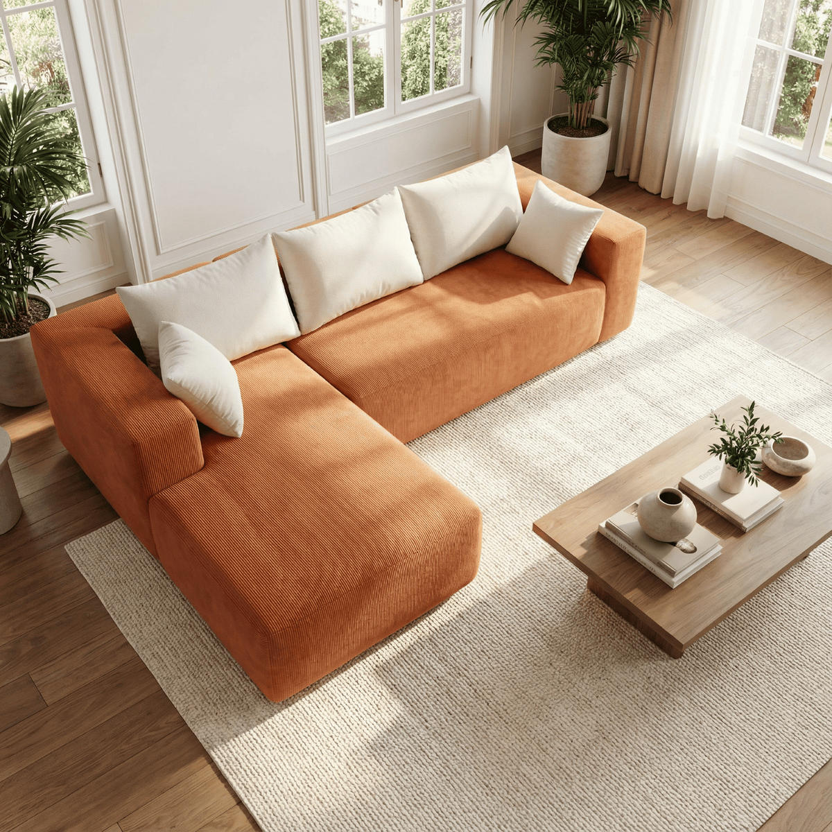 ECKSOFA Luna Orange Weiß 3-Sitzer Links - Orange, Textil (267/175cm) - COCO Living