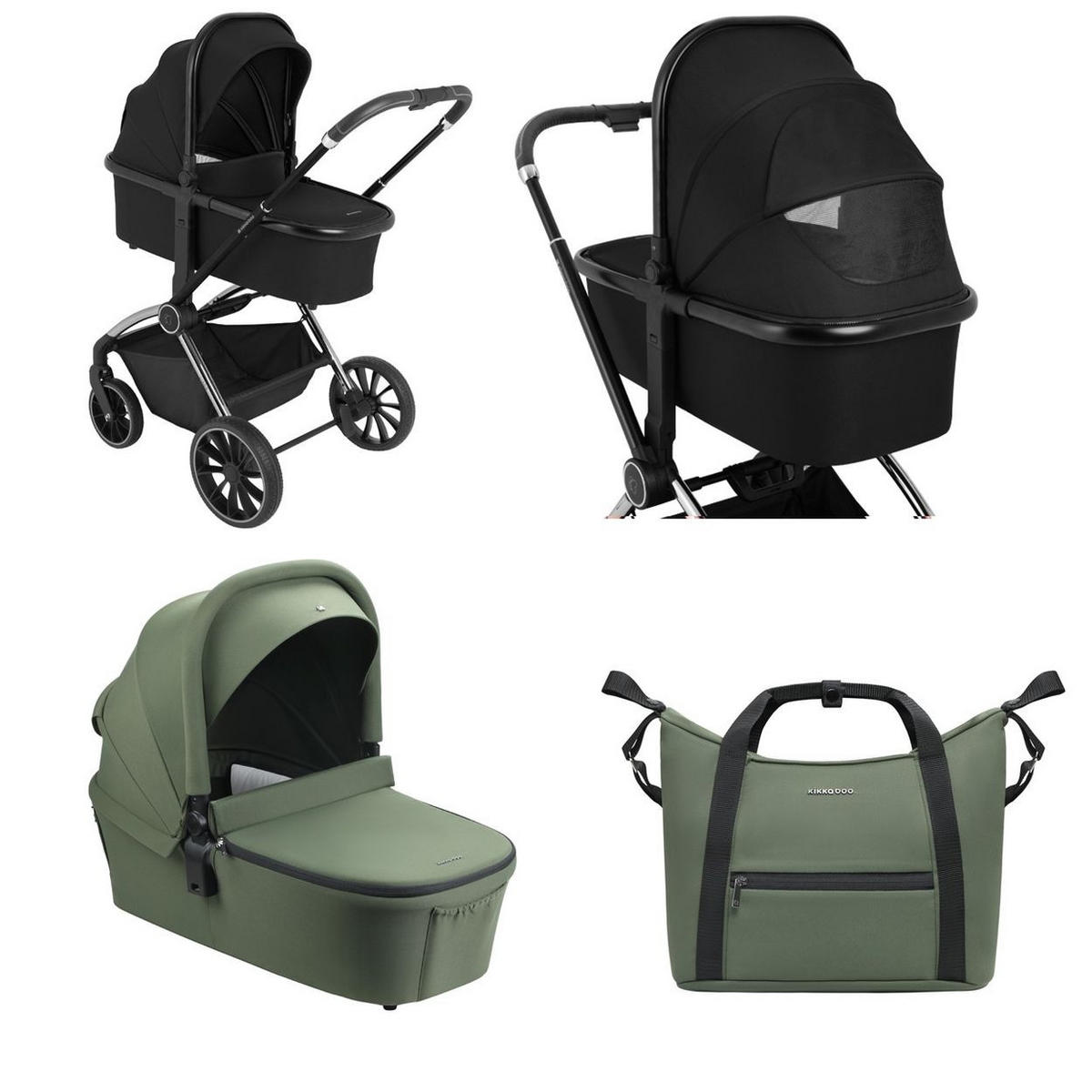 KOMBIKINDERWAGEN Kara 2 in 1 dunkelgrün Babywanne, Sportsitz, Wickeltasche, Federung - Grün, Metall (79/61/105cm) - Kikka boo