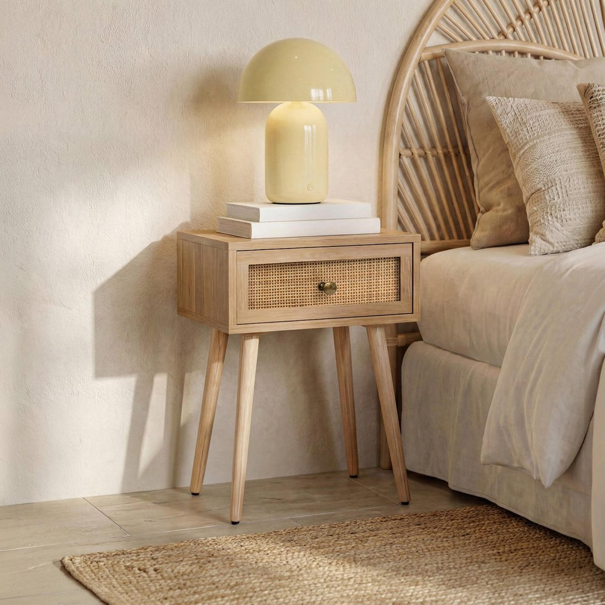 NACHTTISCH MIT 1 SCHUBLADE Hera Natürlich 40 cm x 58 cm 2er-Set - Naturfarben, Holzwerkstoff (40/58/30cm) - Klast Home