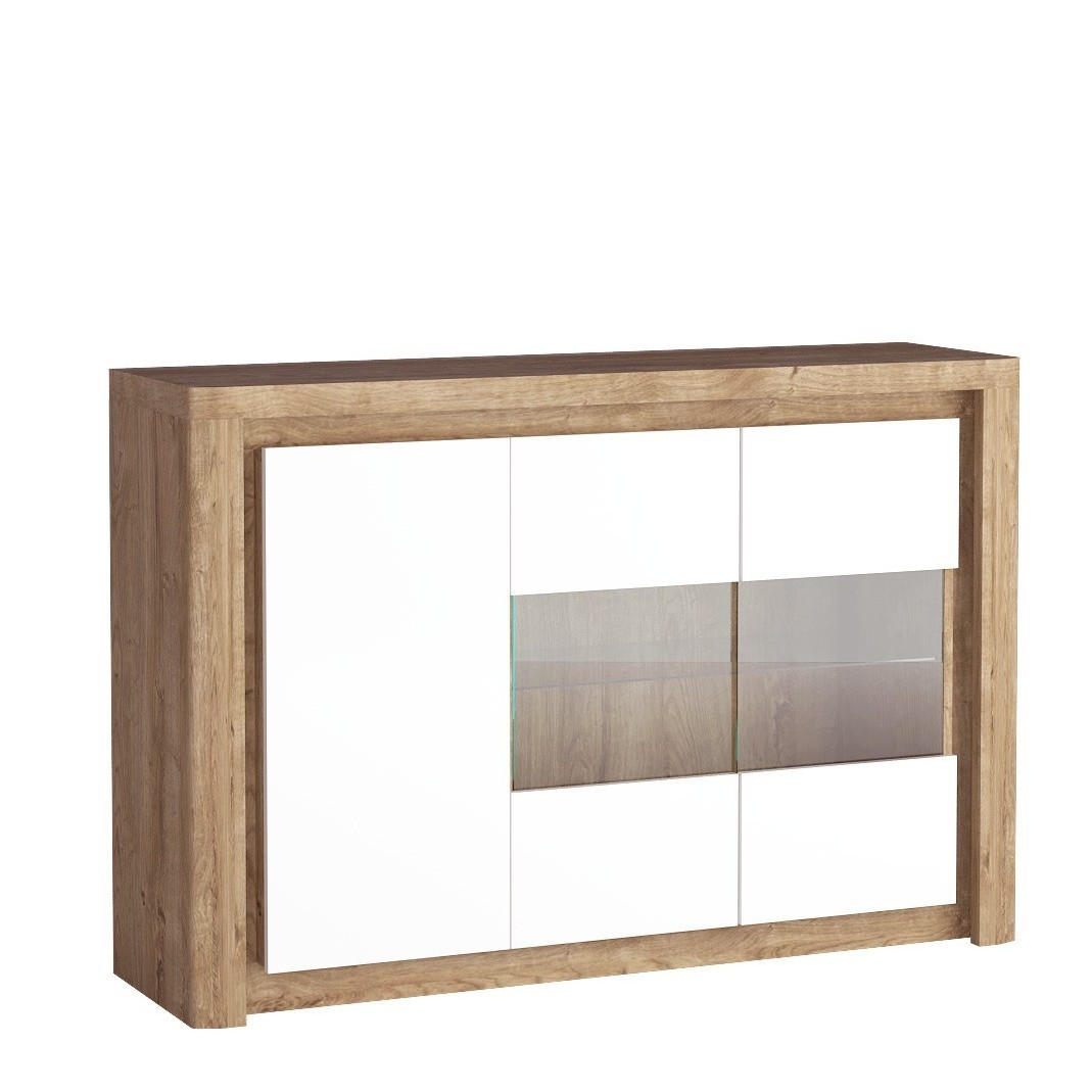 KOMMODE VARUS 144/97,5/40,5cm mit Schubladen 3 Türen Eichefarben - Eichefarben/Weiß, Holzwerkstoff (144/97.5/40.5cm) - MASSENO