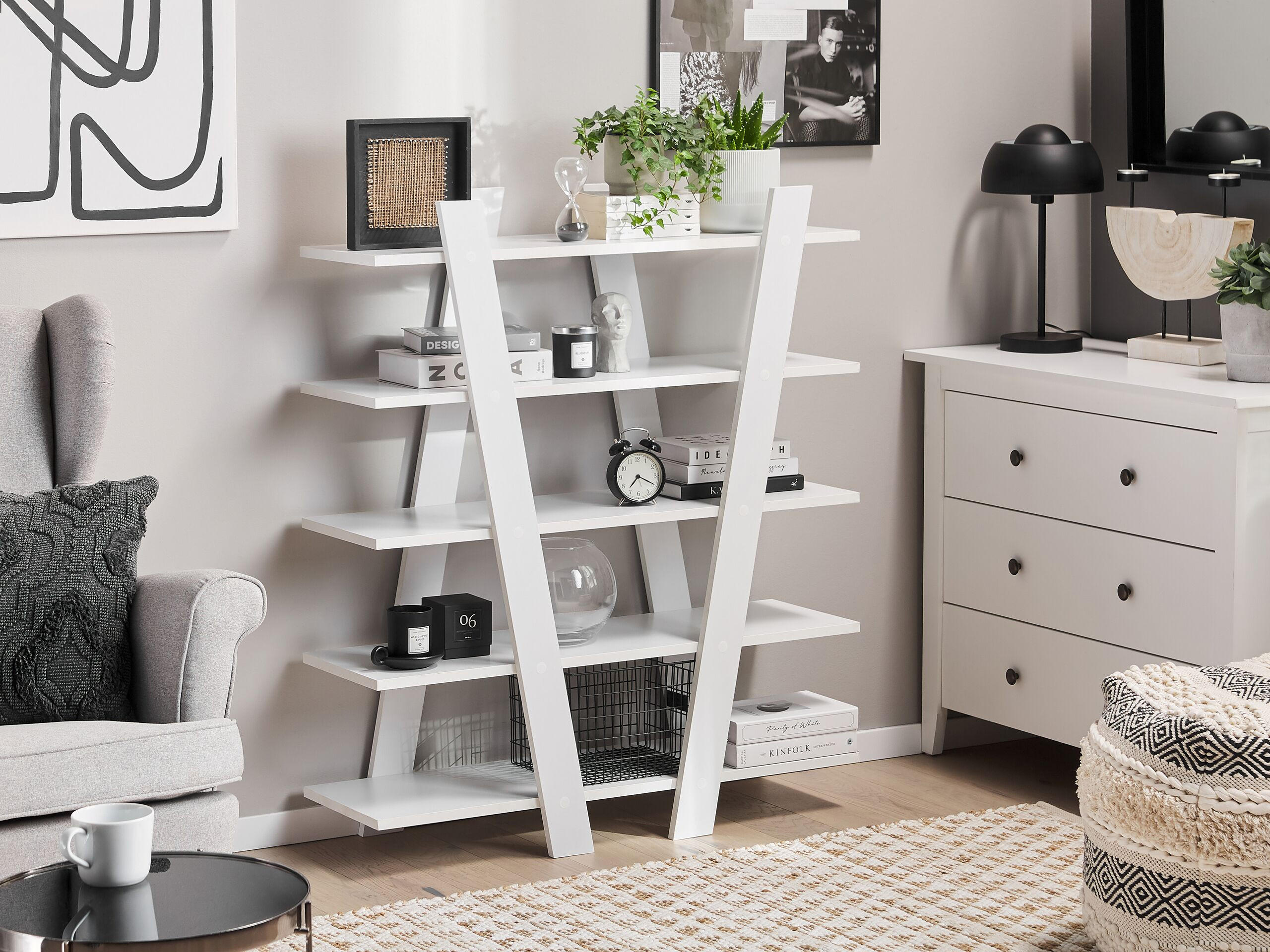 BÜCHERREGAL 5 Fächer Escalante - Weiß, Holzwerkstoff (100/116/33cm) - Beliani