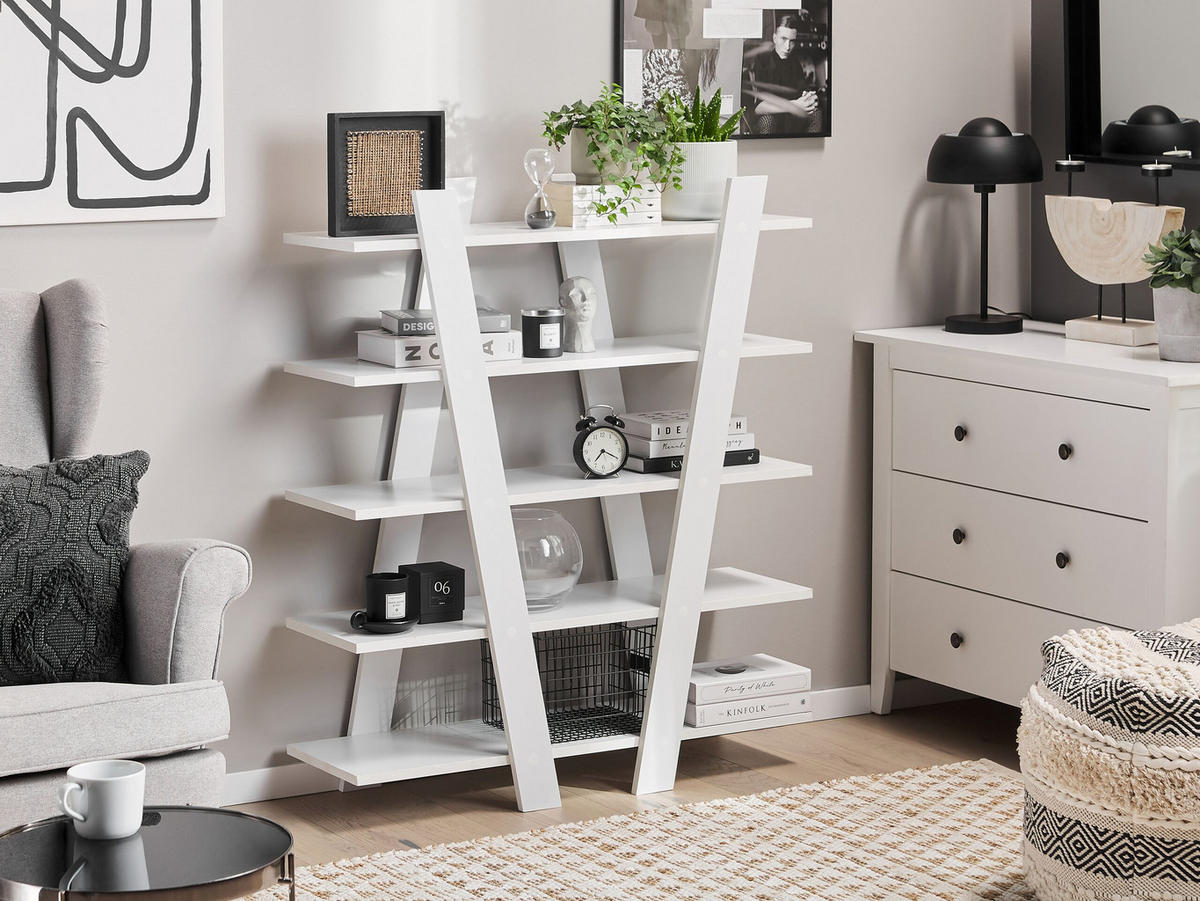 BÜCHERREGAL 5 Fächer Escalante - Weiß, Holzwerkstoff (100/116/33cm) - Beliani