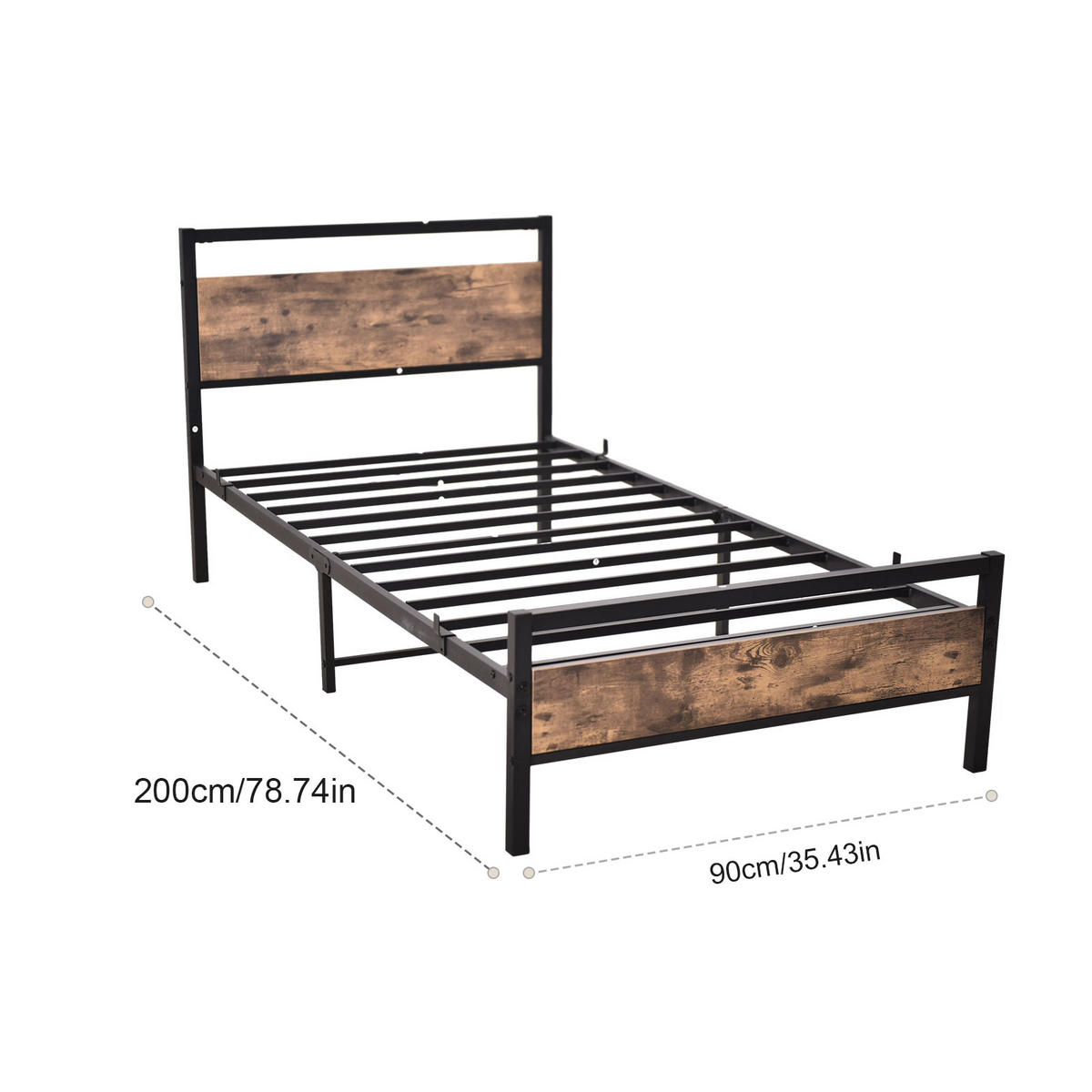 BETT 90/200 cm Schwarz Bettgestell aus Metall im Vintage-Design - Schwarz, Metall (90/200cm) - OKWISH