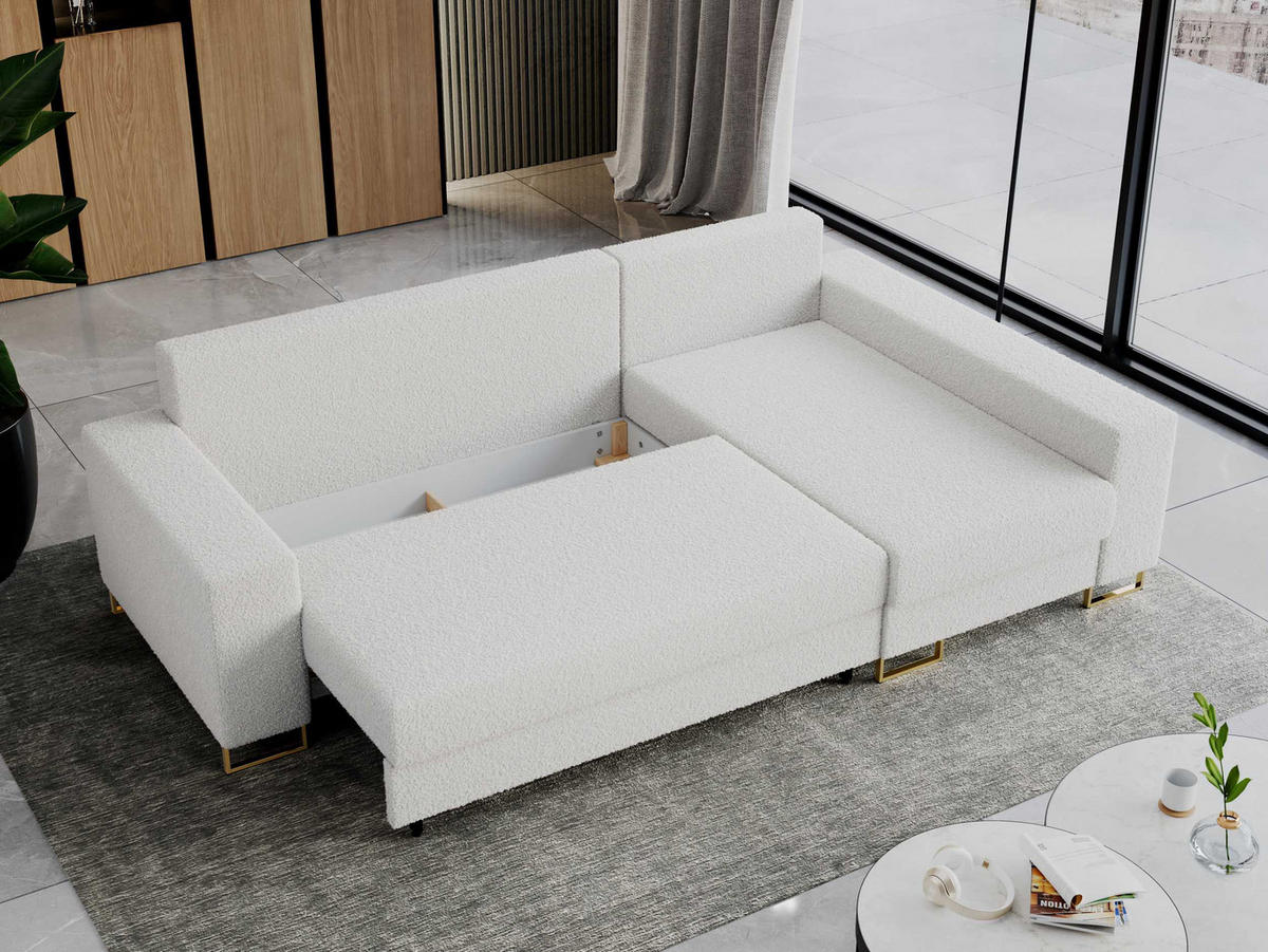 ECKSOFA Dorian Boucle Weiß - Goldfarben/Weiß, Textil/Metall (242/138cm) - MKS