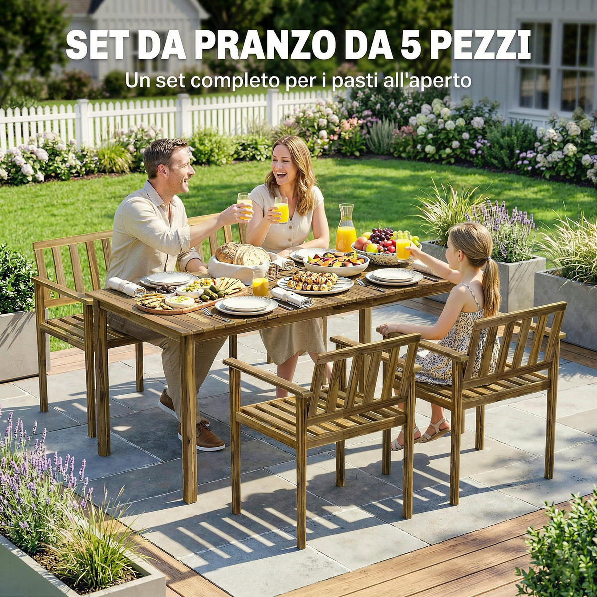 GARTEN-ESSSET 5-teilig,Tisch+Stühle für 4 Personen,teak - Beige, Holz - Vallsero