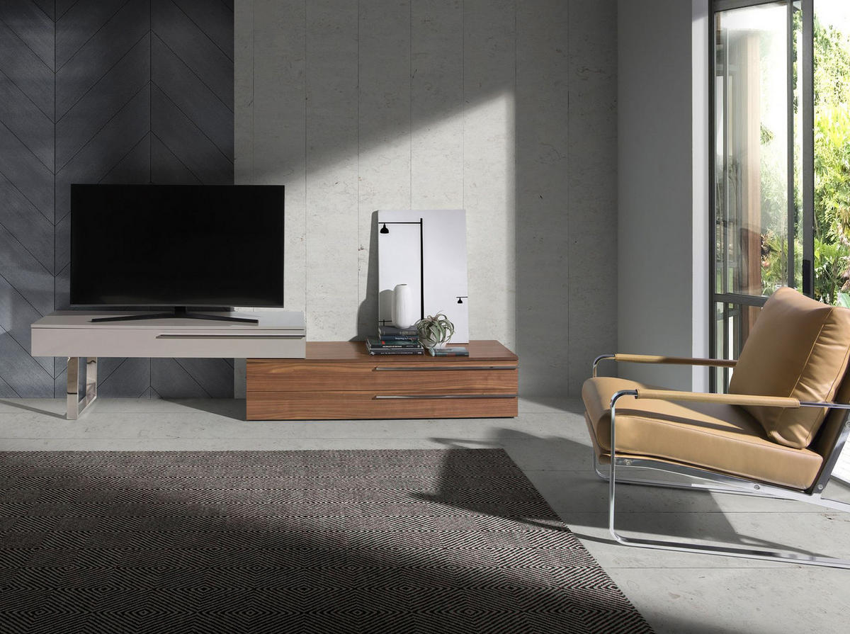 TV-ELEMENT TV-Möbel aus beigem Holz, Nussbaum und verchromtem Stahl 250/45/53 cm - Edelstahlfarben/Walnussfarben, Holz (250/53/45cm) - ANGEL CERDA