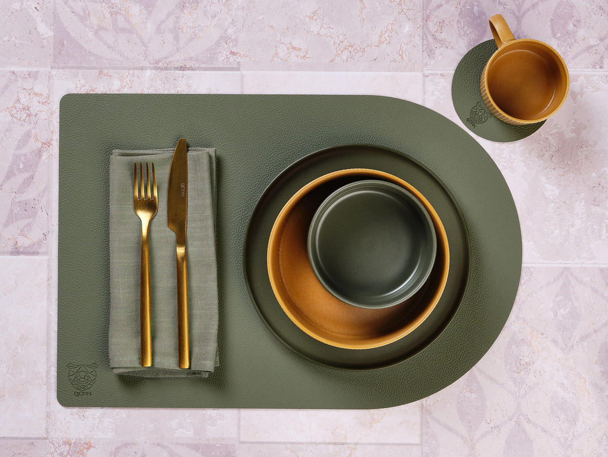 UNTERSETZER - 6er-Set - Recyceltes Leder in Cremeweiß und Graugrün - Weiß, Textil (10/10cm) - Björn