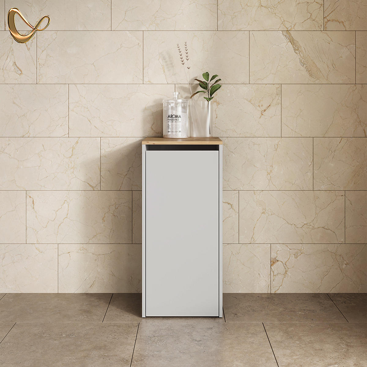 BADSCHRANK Paolina Weiß/Artisan 40.2 x 88.2 cm mit Wäschkorb - Weiß/Eiche Artisan, Holzwerkstoff (40.2/88.2/40.5cm) - Livinity®