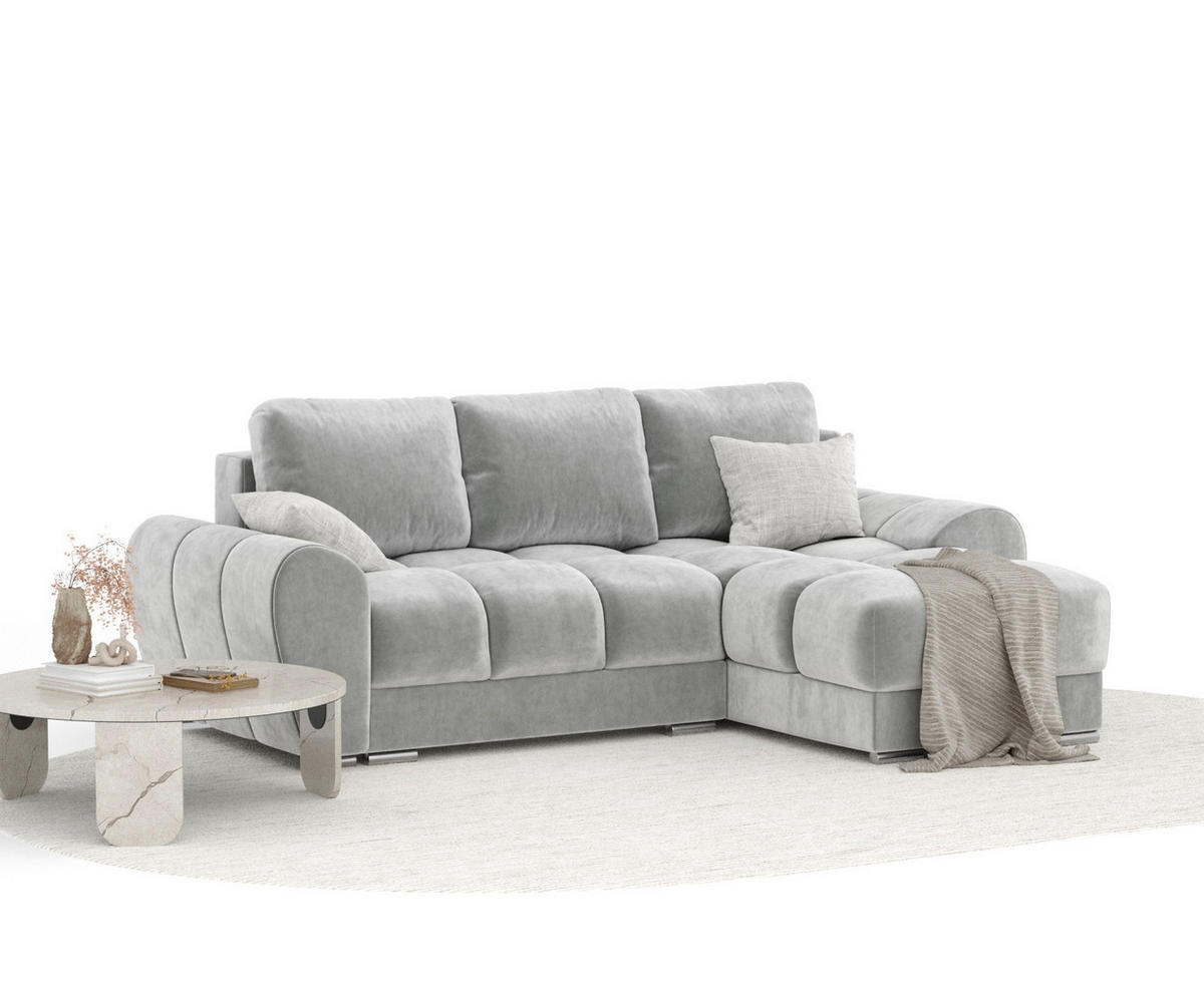 ECKSOFA MIT SCHLAFFUNKTION Peebles Creme Samtstoff - Chromfarben/Creme, Holz/Holzwerkstoff (256/175cm) - Maison de Reve