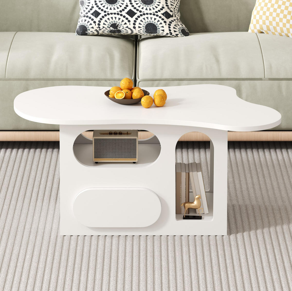 COUCHTISCH 97/45/43,5 cm mit Schubladen und offenen Ablagefächern in wolkenförmigem Design, Weiß - Weiß, Holzwerkstoff (97/45/43.5cm) - Redom