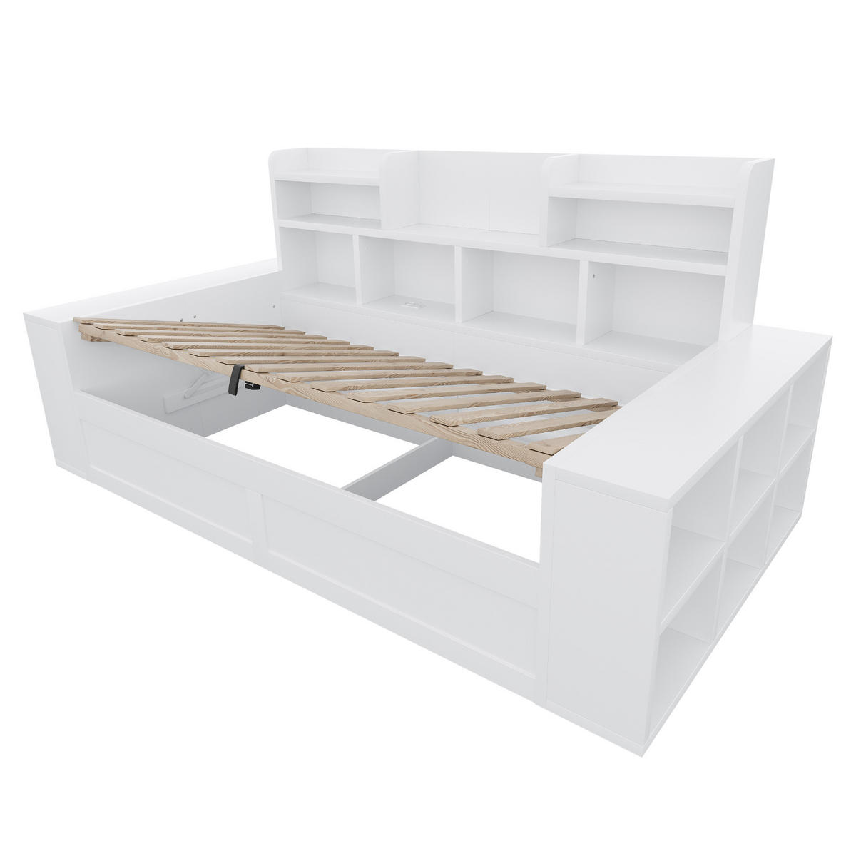 STAURAUMBETT 90/200 cm mit hydraulischem Stauraum und LED, DE-41649, in Weiß - Weiß, Holzwerkstoff (90/200cm) - ComfortXL