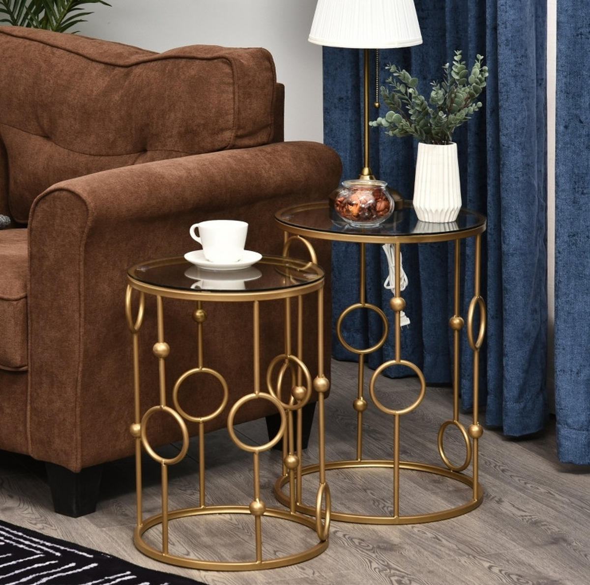 BEISTELLTISCH Ø41/57 cm und Ø36/51 cm Gold aus Metall und Glas mit Nesting-Funktion 2er Set - Goldfarben, Metall (41/41/57cm) - OKMYHOME