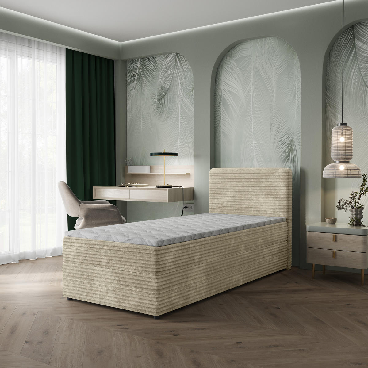 BOXBETT PISA 80 80x200 cm mit Matratze und Topper, H2+H3 - Creme - Creme, Holz (80/200cm) - MASSENO