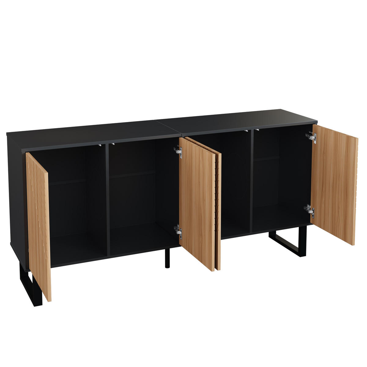 SIDEBOARD 160 x 38 x 75 cm aus MDF, 3D-Front, viel Stauraum, Schwarz/Natur - Schwarz, Holzwerkstoff (160/75/38cm)
