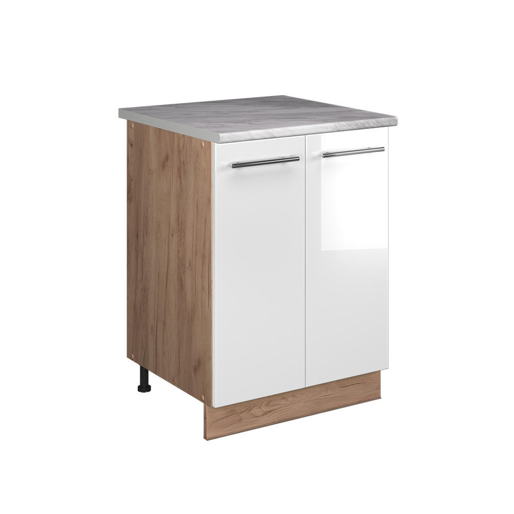 DISKBÄNKSSKÅP Fame-Line, Vit högblank/Goldkraft ek, 60 cm Vit högglans, Honungsek 82/60/60 cm