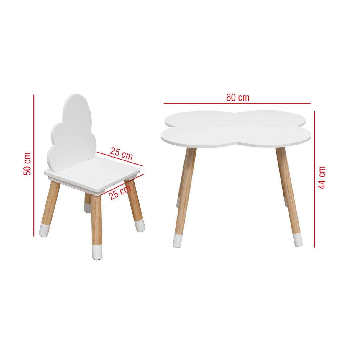 KINDERTISCH MIT 2 STÜHLEN Weiß 60/60/44 cm - Weiß, Holzwerkstoff (60/44/60cm) - Mobili Rebecca