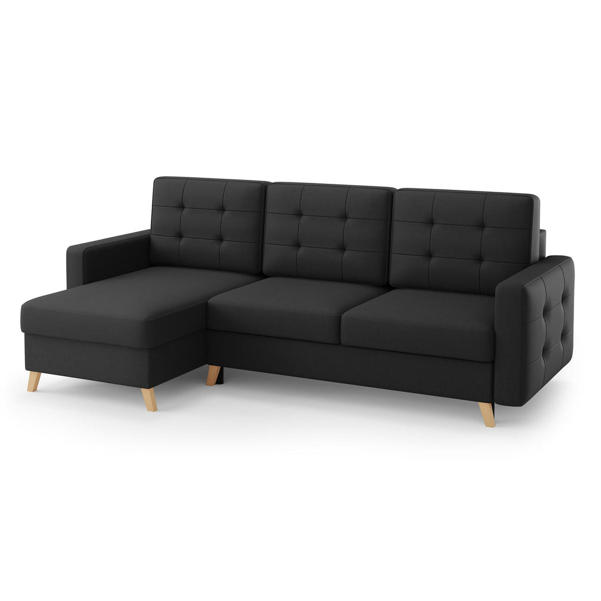 ECKSCHLAFSOFA Vinci mit universelle Ottomane, Dunkelgrau - Buchefarben/Schwarz, Textil (236/151cm) - Beautysofa