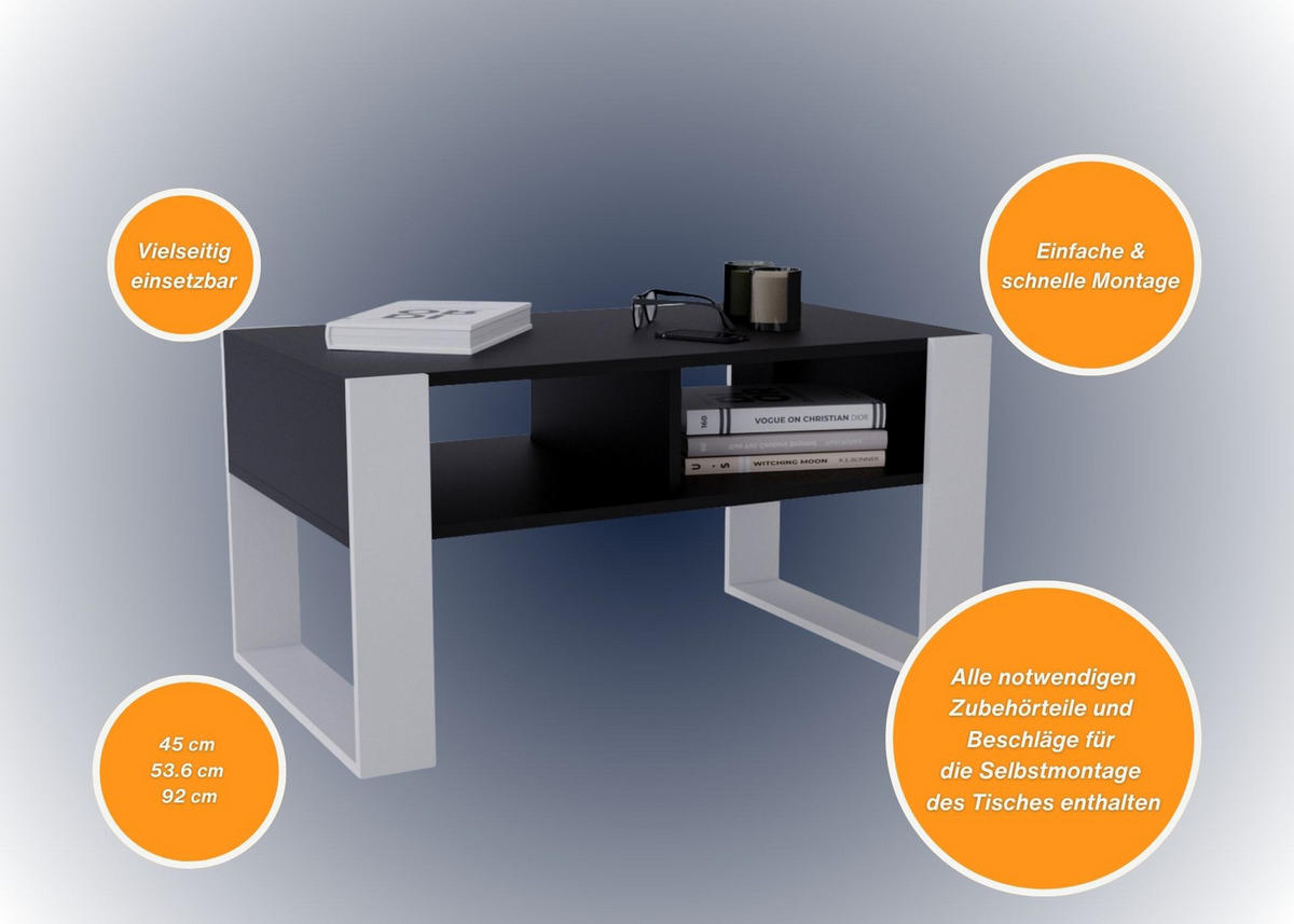COUCHTISCH Kora92 92/45/53,6 - Schwarz/Weiß, Holzwerkstoff (54/92/45cm) - RAUMHIRSCH FURNITURE