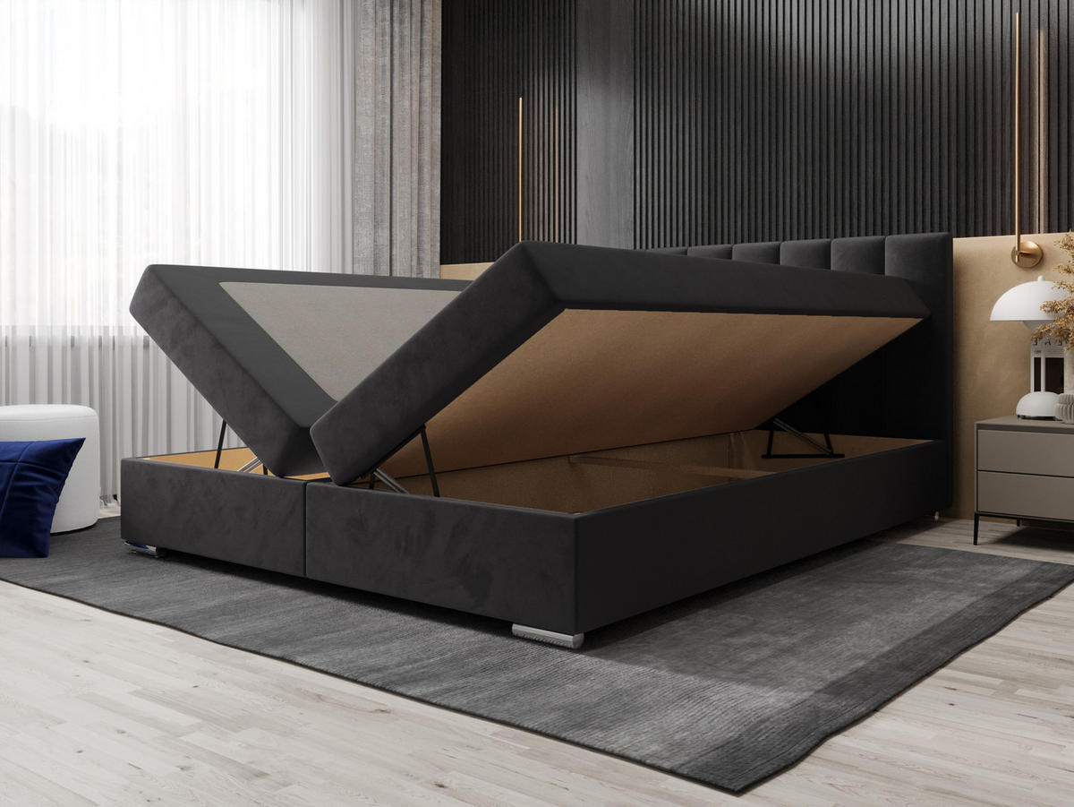 BOXBETT ZILANO 2 mit Matratze H3 und Topper 140x200 Itaka 27 - Dunkelgrau, Holz/Textil (140/200cm) - Bedante