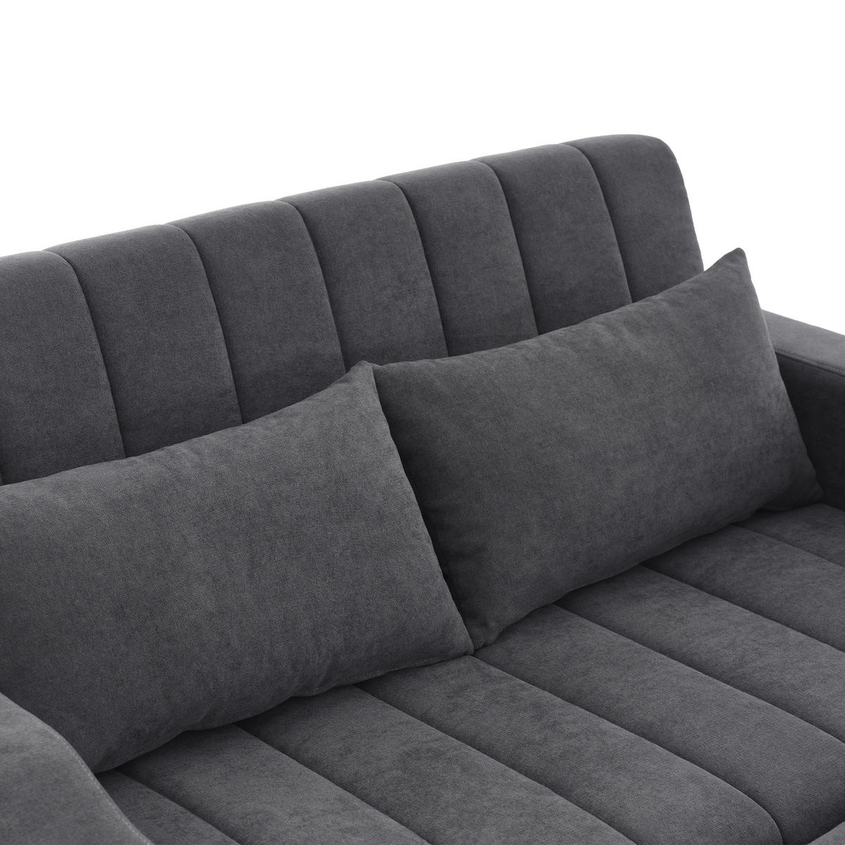 SCHLAFSOFA 2-SITZER Leinen Grau mit verstellbarer Rückenlehne, Getränkehaltern und Kissen - Grau, Holzwerkstoff/Kunststoff (136/84/75.5cm) - WISHDOR