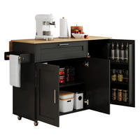 KÜCHENINSEL 132,5/90/44(70) cm Schwarz/Natur aus MDF mit klappbarer Arbeitsplatte - Schwarz, Holzwerkstoff (44/90/132.5cm) - OKMYHOME