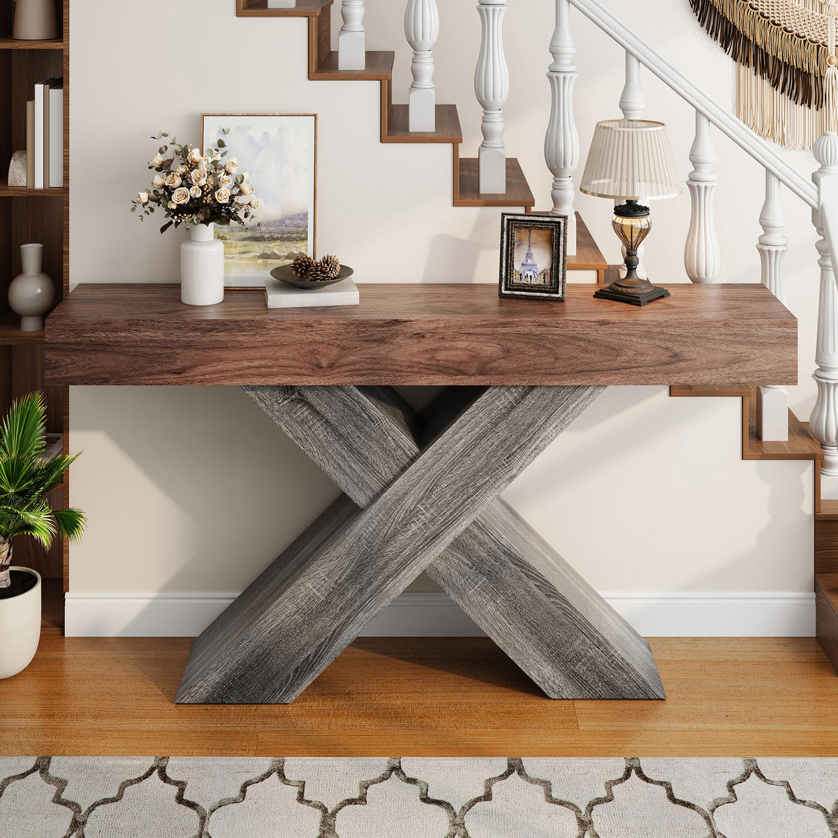 KONSOLENTISCH X Beine Holzoptik schmal - Nussbaumfarben, Holzwerkstoff (30/140/80cm) - Fortuna Lai