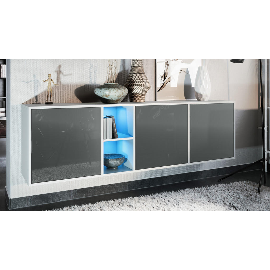 Thumbnail - Vladon Sideboard, Grau, Holzwerkstoff, 182x53x35 cm, Wohnzimmer, Kommoden & Sideboards, Sideboards