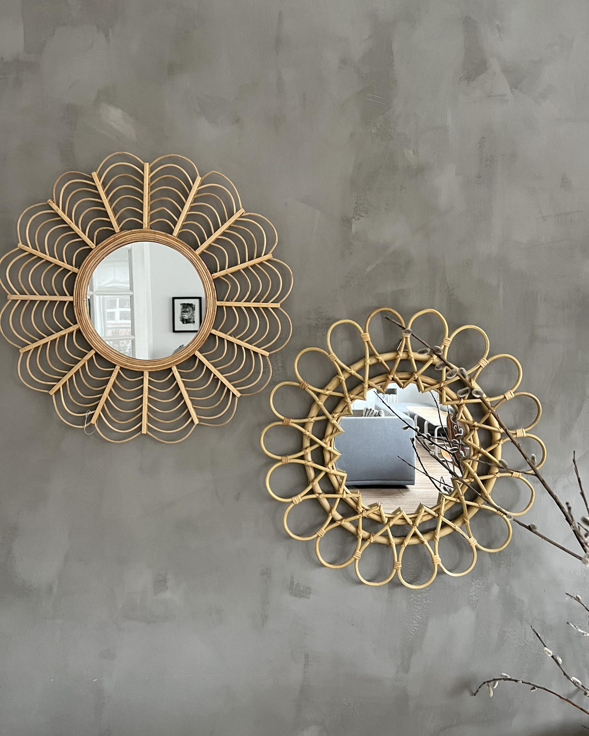 OGLINDĂ DE PERETE ratan naturală în formă de soare 60 cm Babai - bej/culoare naturală, materiale naturale (60/60/3cm) - Beliani