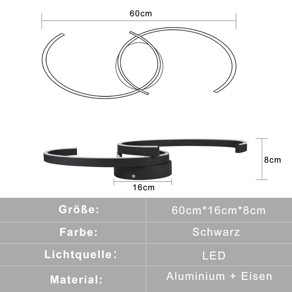 LED-DECKENLEUCHTE Oliver 60/16/9 cm - Schwarz, Metall (60/16/8cm) - ZMH