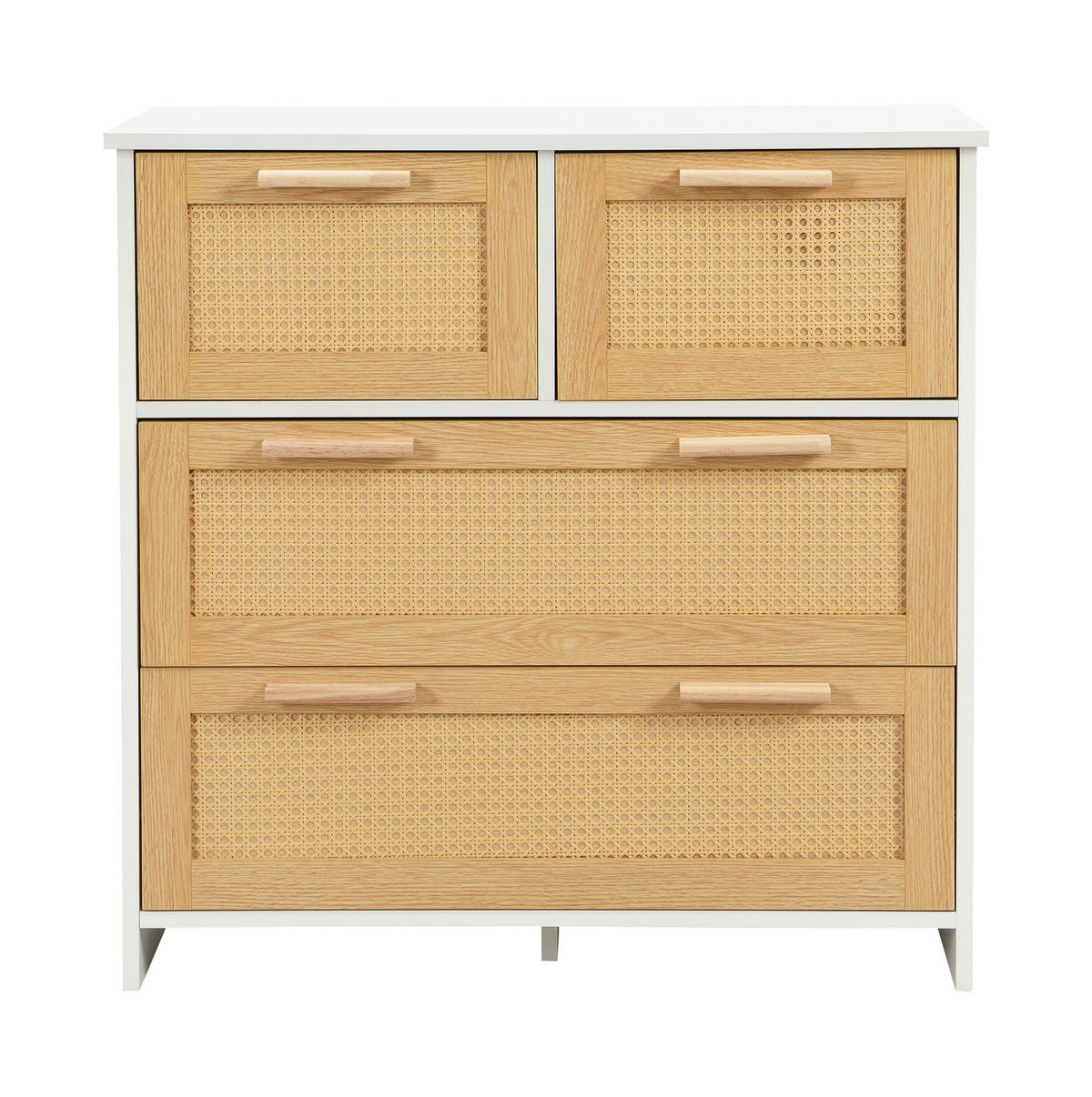 KOMMODE, 4 Schubladen, Rattan-Optik, 80x38x80 cm, NaturxWeiß - Weiß, Holzwerkstoff (38/80/80cm) - Modfu