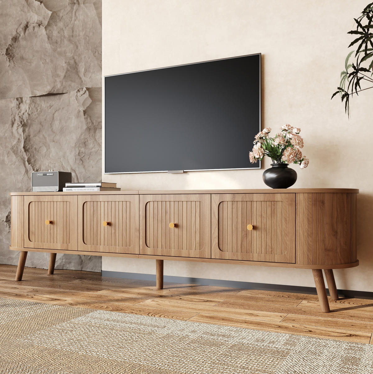 TV-LOWBOARD aus MDF und Spanplatte 180x38x47 cm Eiche mit Klapptüren - Braun, Holzwerkstoff (180/47/38cm) - IVMEU