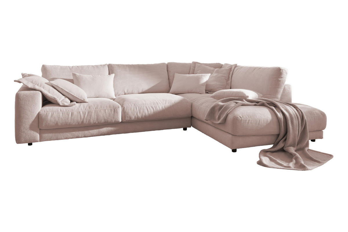 ECKSOFA MADELINE Pink Cord - Pink/Schwarz, Kunststoff/Textil (325/224cm) - KAWOLA