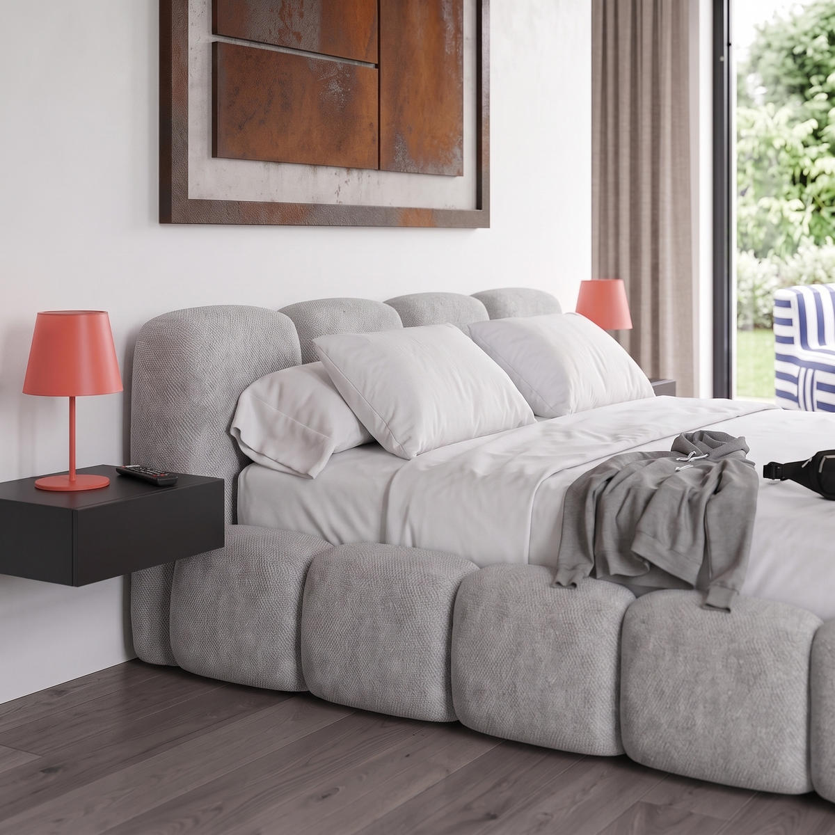 POLSTERBETT SUENO 180x200 cm in Hellgrau, gepolstertes Kopfteil, Metalllattenrost, Bettkasten, Chenille-Stoff - Hellgrau/Naturfarben, Holz/Textil (180/200cm) - Muffo