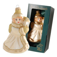 CHRISTBAUMSCHMUCK Engel mit Laterne Goldfarbig 14cm (Glas / 1 Stk.) - Goldfarben, Glas (9/14/7cm) - Krebs Glas Lauscha