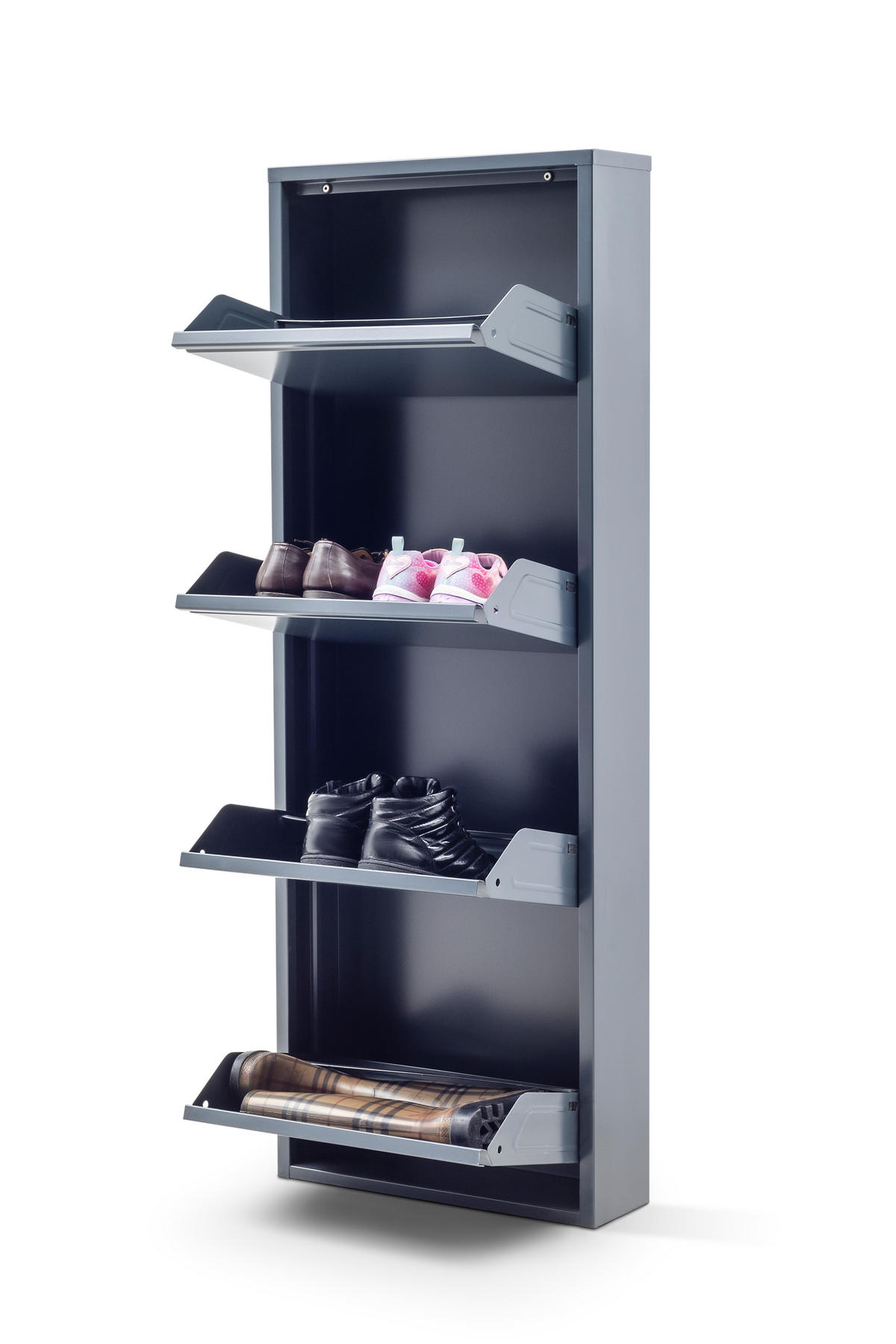 SCHUHSCHRANK schmal Metall mit Magnet 4 Klappen Anthrazit - Anthrazit, Metall (50/137/15cm) - Gowoll