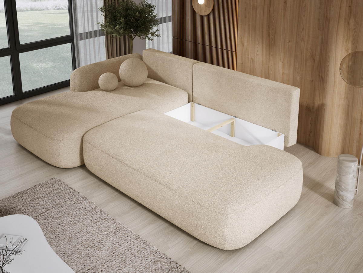 ECKSOFA BABU Mit Bettfunktion – Moderne Polsterecke Für Wohnzimmer Funktionales Schlafsofa Im Stoff NOW OR NEVER, 300x105x60cm, Linke, BEIGE - Sandfarben, Holz/Textil (190/300cm) - DomoHome
