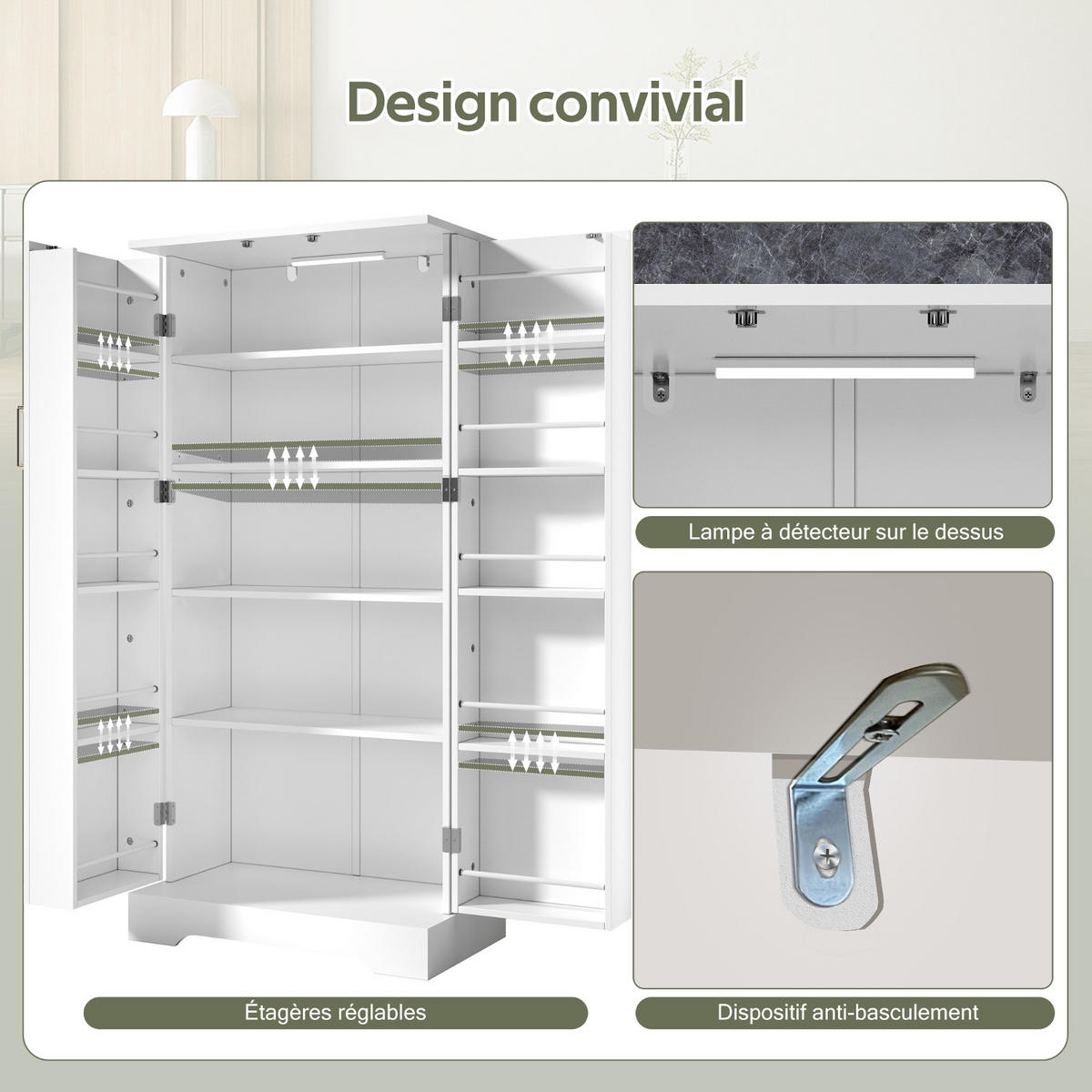 KÜCHENSCHRANK weiß 60cm, 60/128/35 cm, MDF, SCHRANK MIT LED SENSORLEUCHTE, für Küche - Weiß, Holzwerkstoff (35/128/60cm) - Rolipo