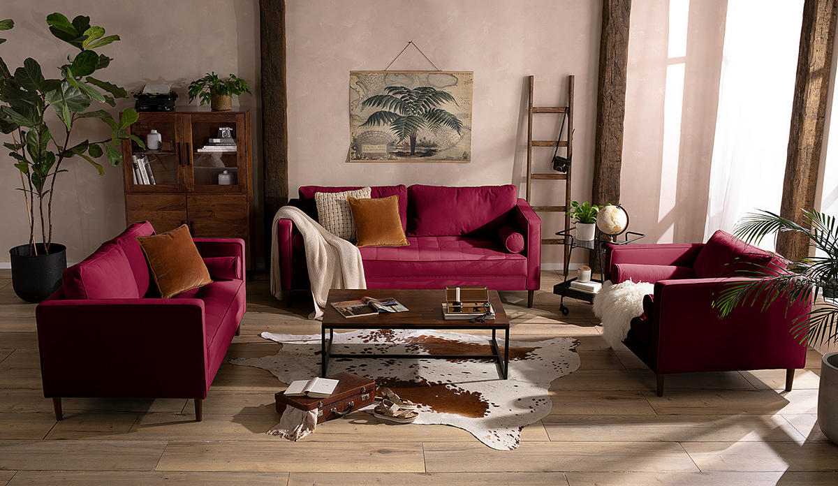 2-SITZER SOFA - Samt - Dunkelrot, Textil (150/80/86cm) - home24