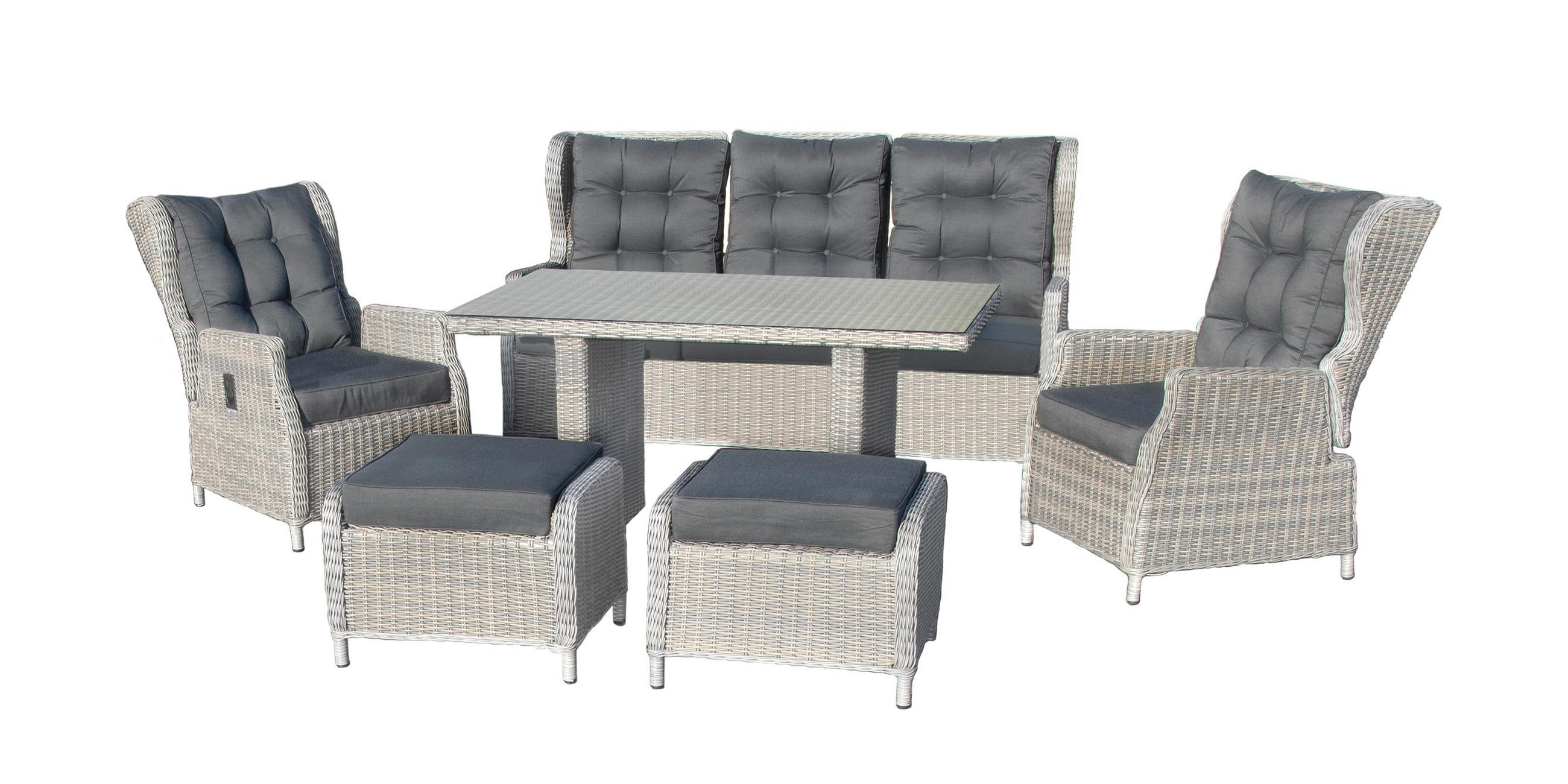 DININGLOUNGE-SET Canelli Grau Polyrattan für 7 Personen mit verstellbaren Rückenlehnen - Grau, Naturmaterialien - bellavista - Home & Garden