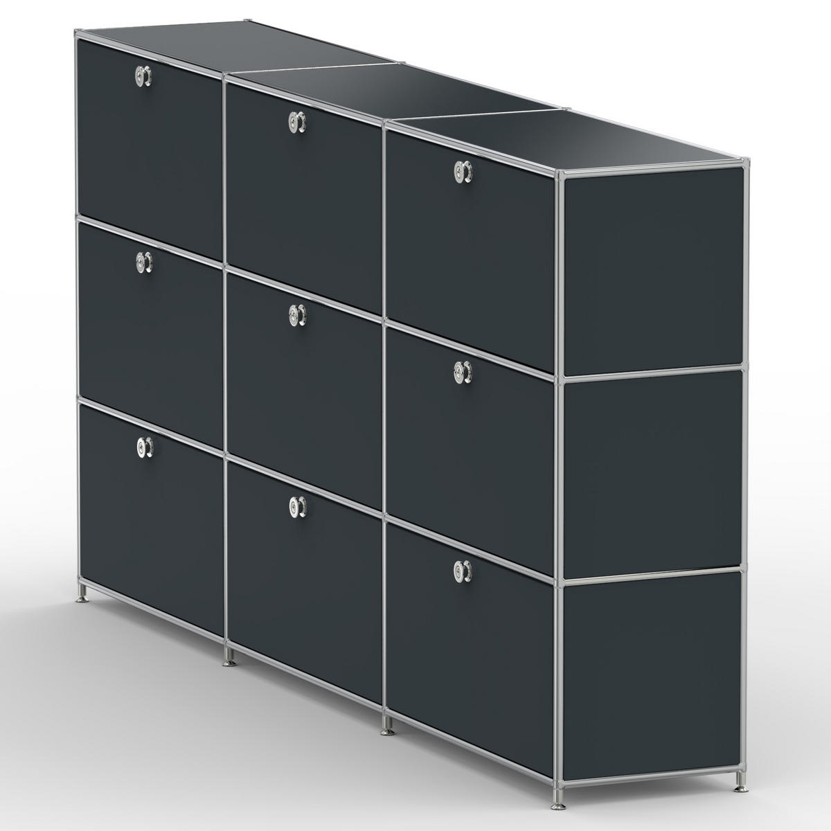 HOCHSCHRANK, 9 Klappen, Schloss, Breite 227 cm, Anthrazitgrau - Chromfarben/Silberfarben, Metall (40/118/227.2cm) - Versee