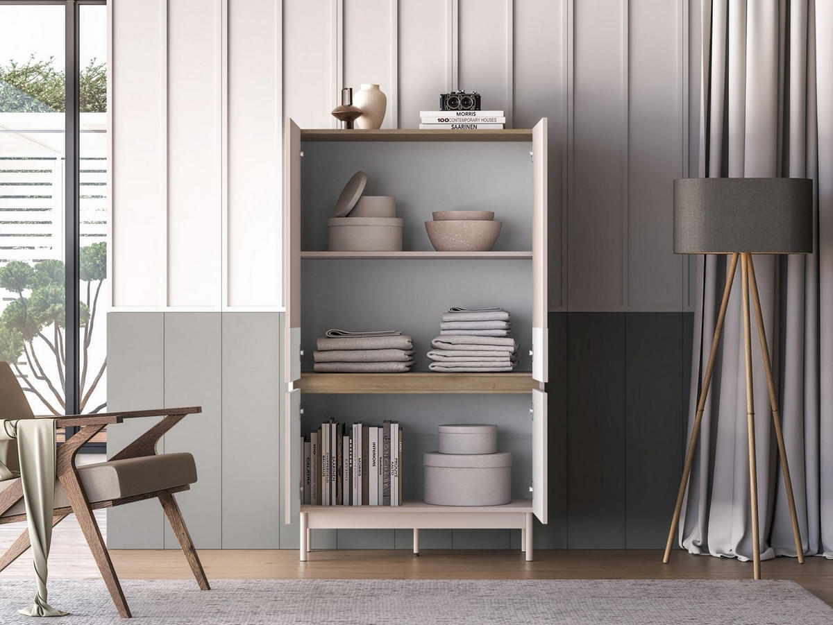 HIGHBOARD Dunea kašmírovo sivá/dekor duba 92 cm - taupe, kov/kompozitné drevo (92/156/40cm) - Selsey