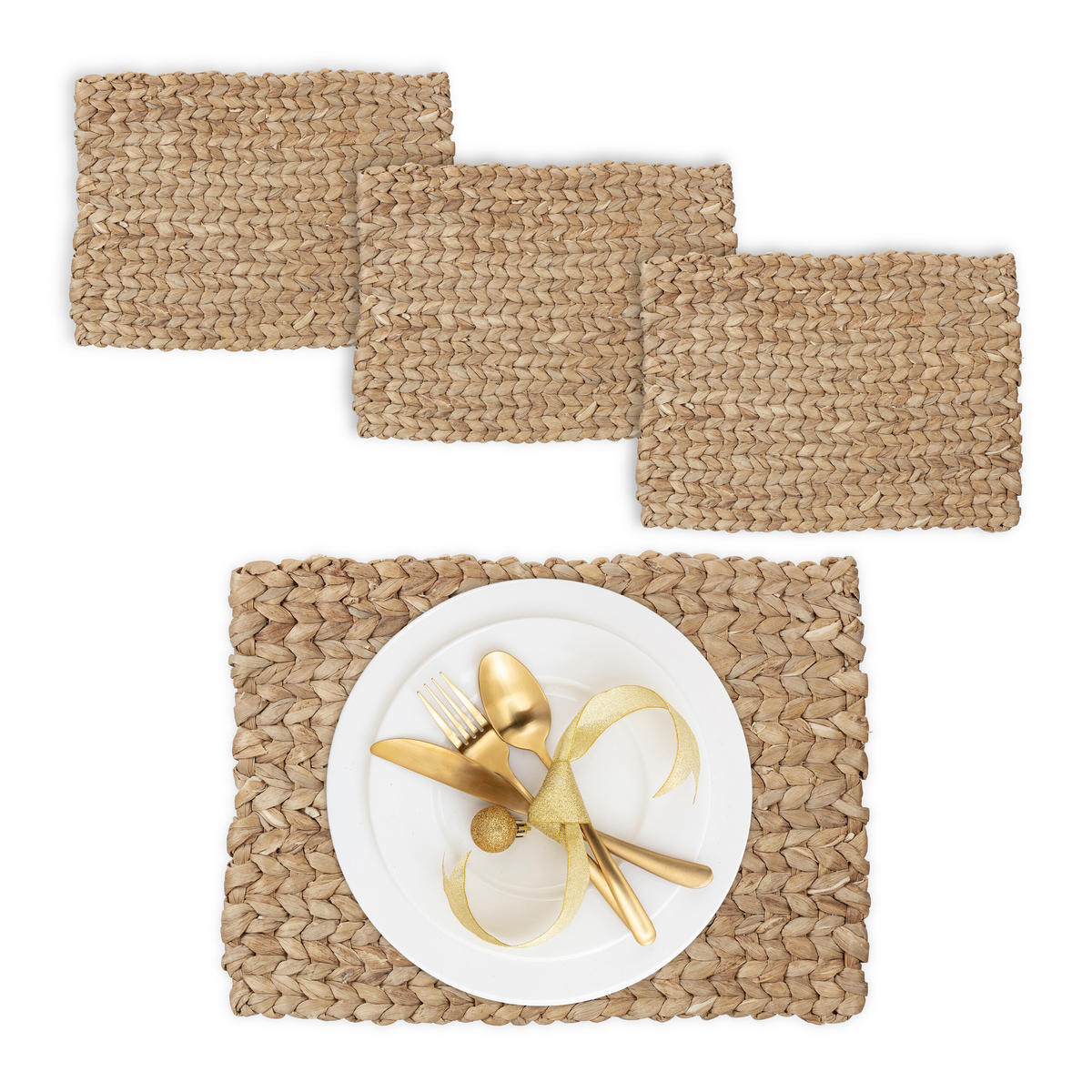4XTISCHSET - Hellbraun, Textil (30/42/1.5cm) - Relaxdays