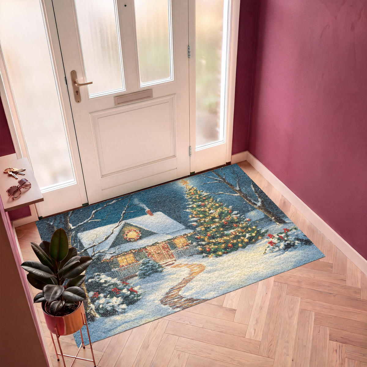 ROHOŽKA Vianoce - Vianočný stromček - Zima - Domov - Sneh 180x120 cm - viacfarebná, plast (180/120cm) - MuchoWow