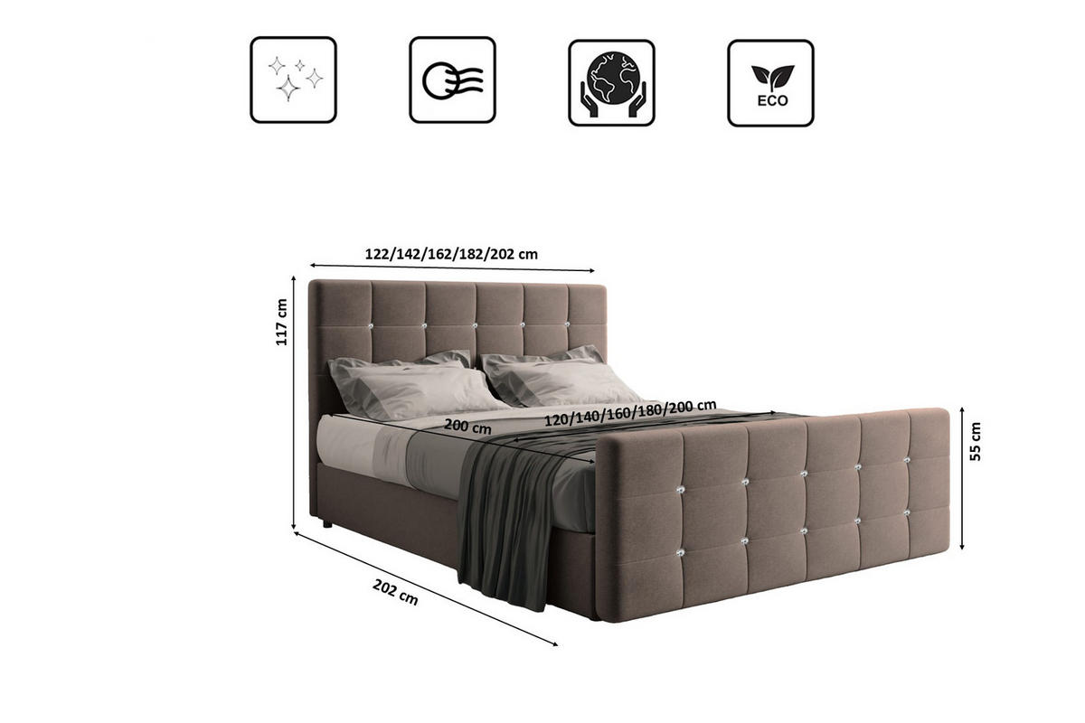 BOXBETT Mit Bettkasten Und Matratze Topper ROMA 120x200 cm Braun H2-Pocket - Dunkelblau/Braun, Holz/Holzwerkstoff (120/200cm) - Kaiser Möbel