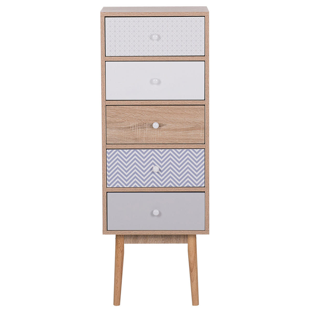 KOMMODE 5 Schubladen heller Holzfarbton/weiß Foley - Hellbraun/Blau, Holzwerkstoff (40/112/30cm) - Beliani