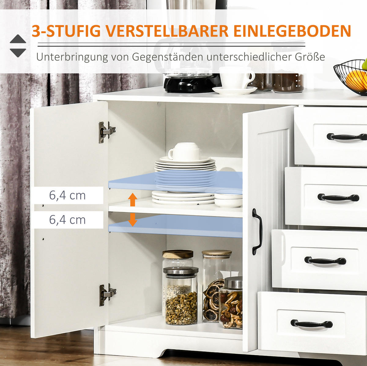 SIDEBOARD 105/40/76 cm mit 4 Schubladen und 2 Türen in Weiß - Weiß, Holzwerkstoff (105/76/40cm) - BEAOK
