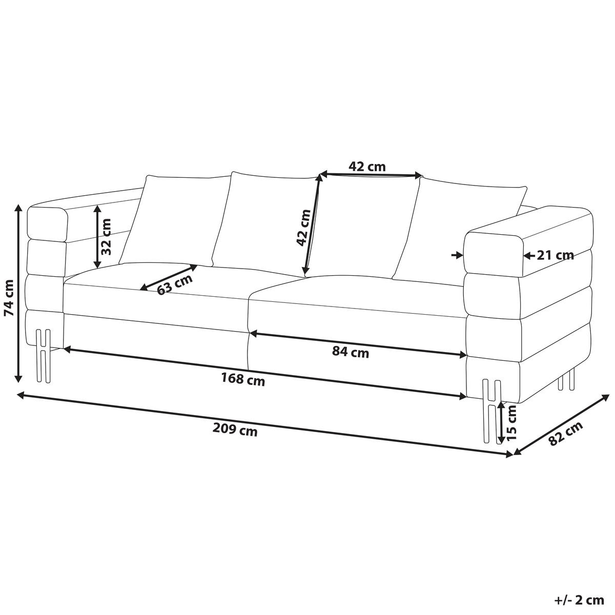 3-SITZER-SOFA Kunstleder Braun Granna - Hellbraun, Kunststoff/Textil (209/74/82cm) - Beliani