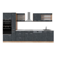 KÜCHENZEILE R-Line Schwarz Beton/Goldkraft Eiche 350 cm, AP Marmor - Eiche Wotan/Schwarz, Holzwerkstoff (350/81.6/60cm) - Vicco